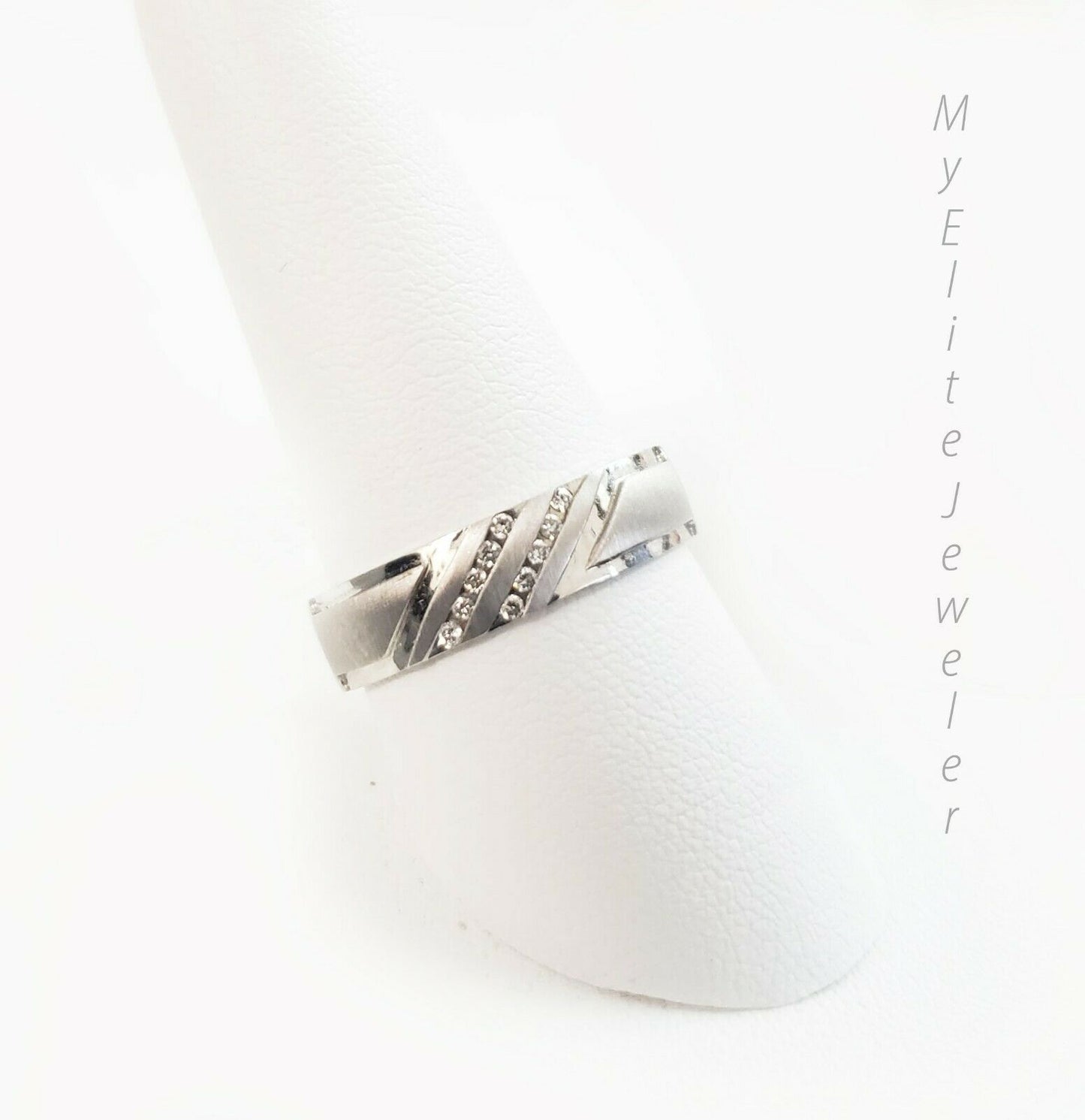 14K Men's 0.15 CT Diamond Band Wedding Anniversary Solid White Gold 5mm Size 10