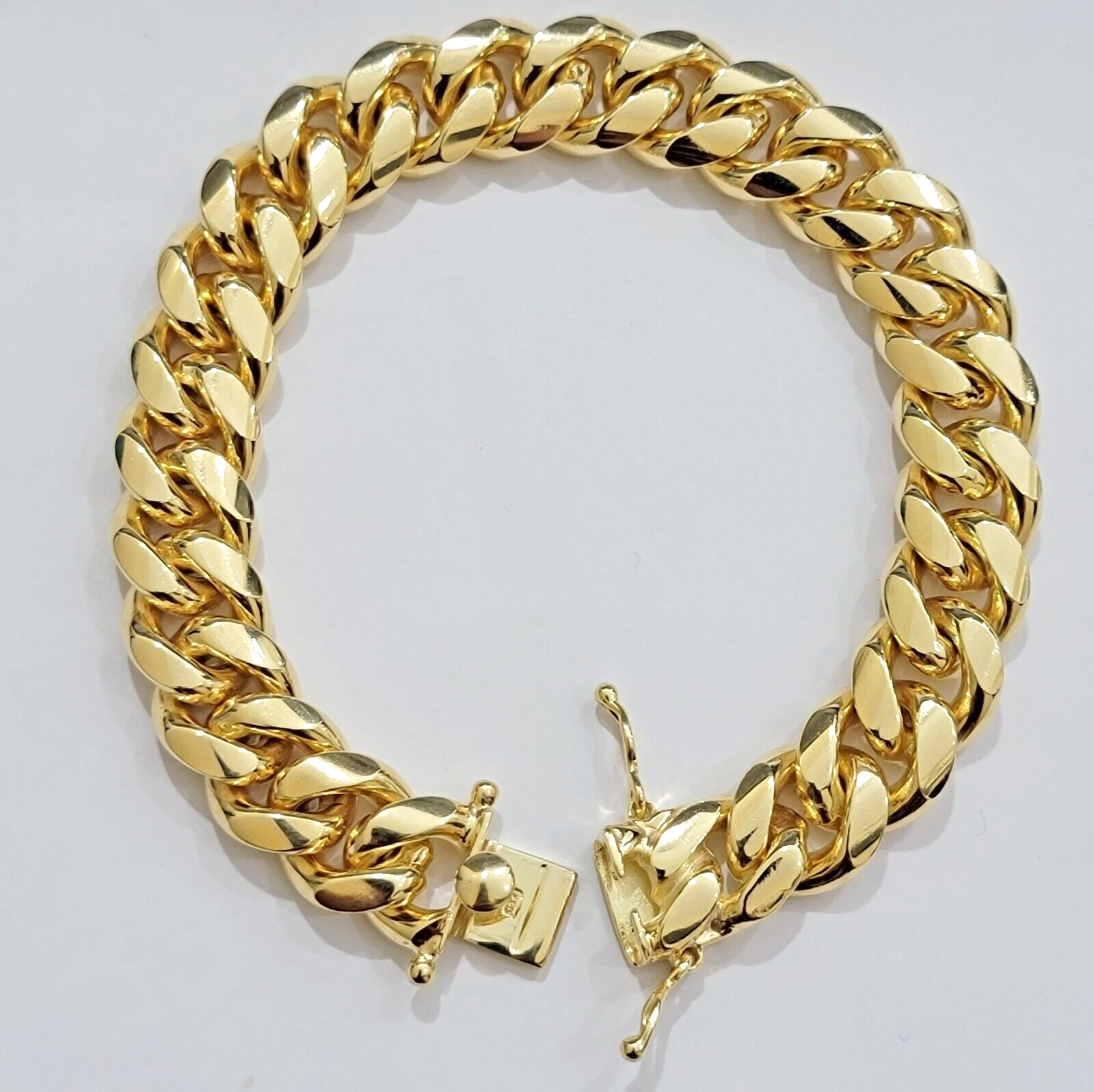 Solid 10k Gold Bracelet 12mm Miami Cuban Link 9 Inch Box Clasp Mens REAL 10KT