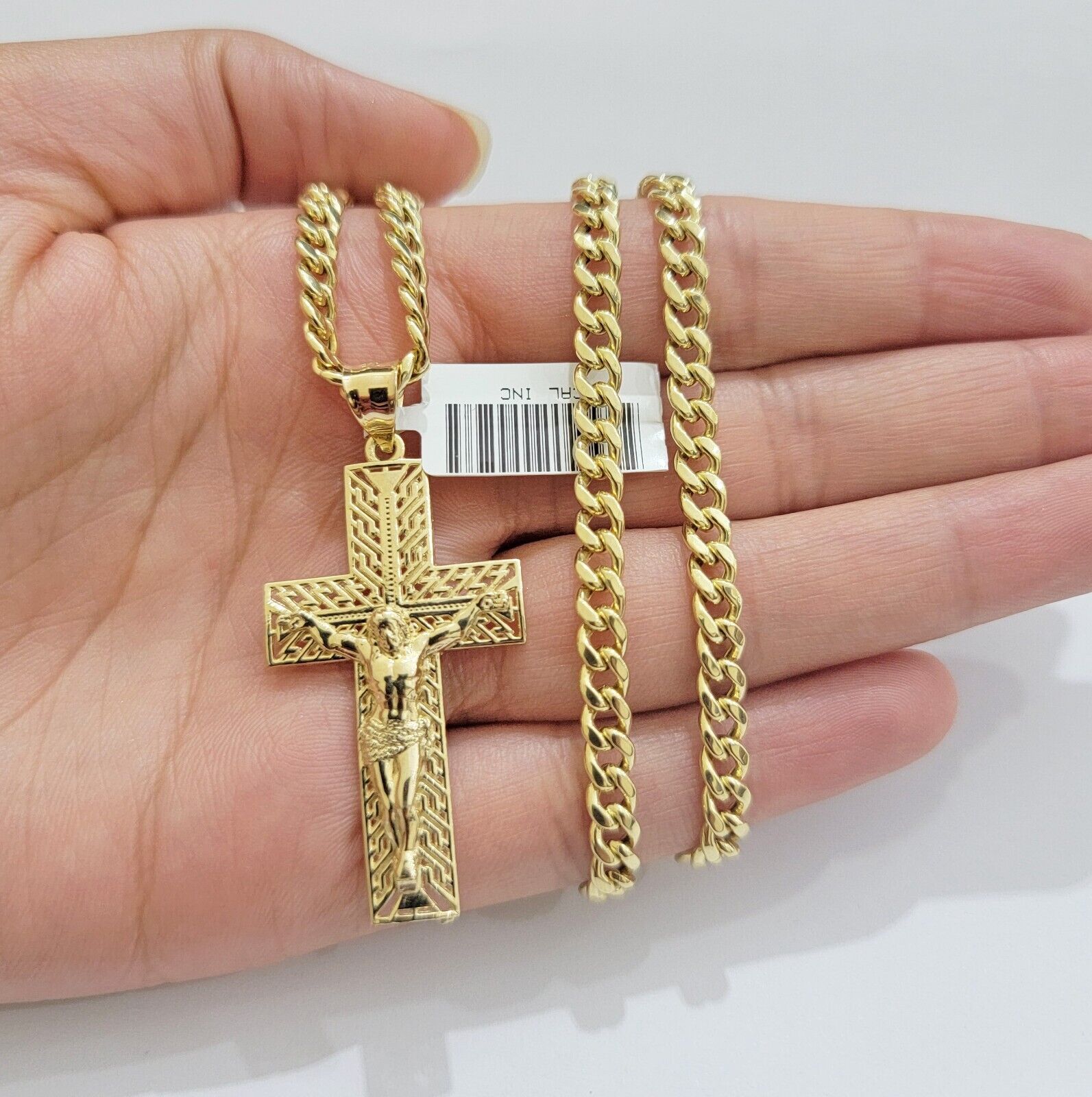 REAL 10k Yellow Gold Chain Cross Pendant Set Miami Cuban link Necklace 5mm 18-28