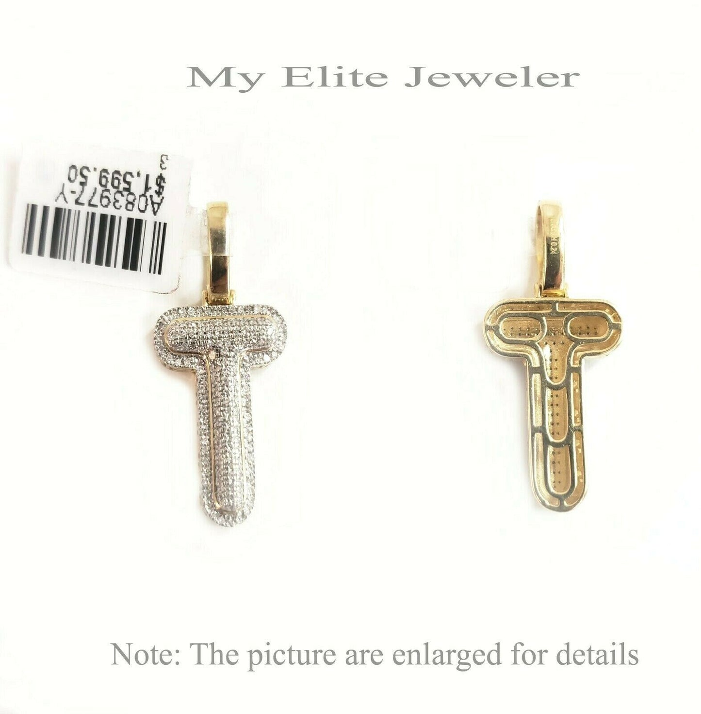 10 K Gold 3mm Chain 0.24 CT Diamond Initial T Charm Alphabet Men's Ladies Letter