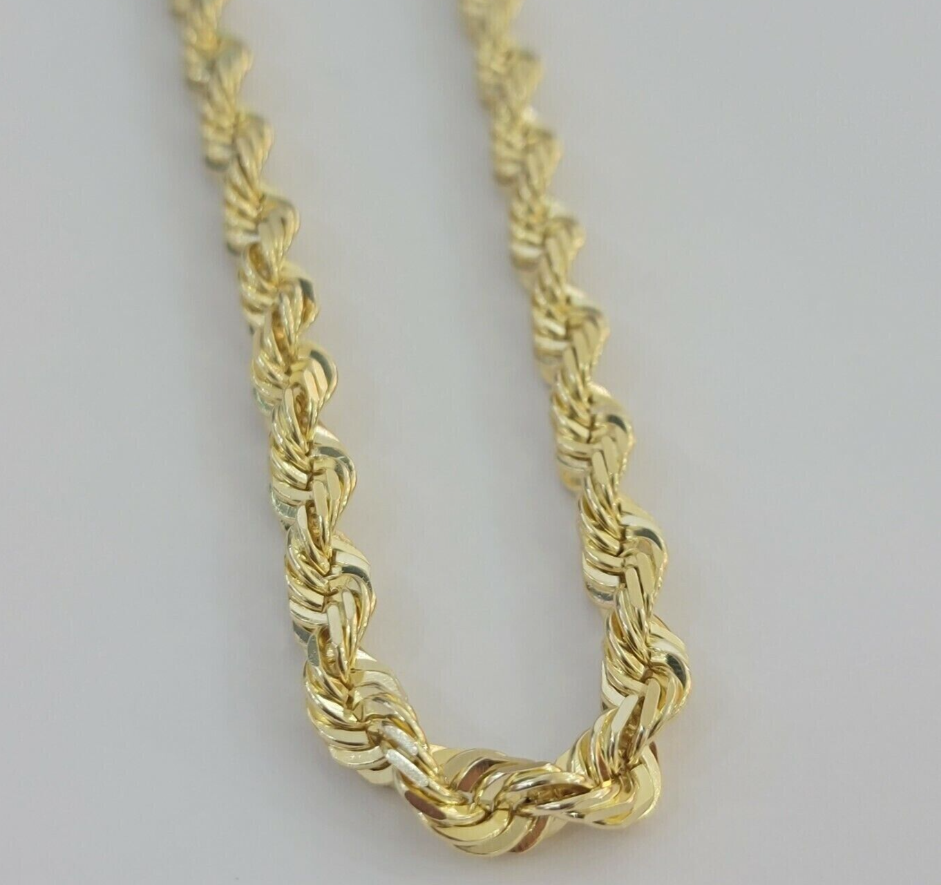 Real 14k Gold Rope chain Necklace 7mm Solid Link 14kt Yellow Gold Diamnd Cut 26"