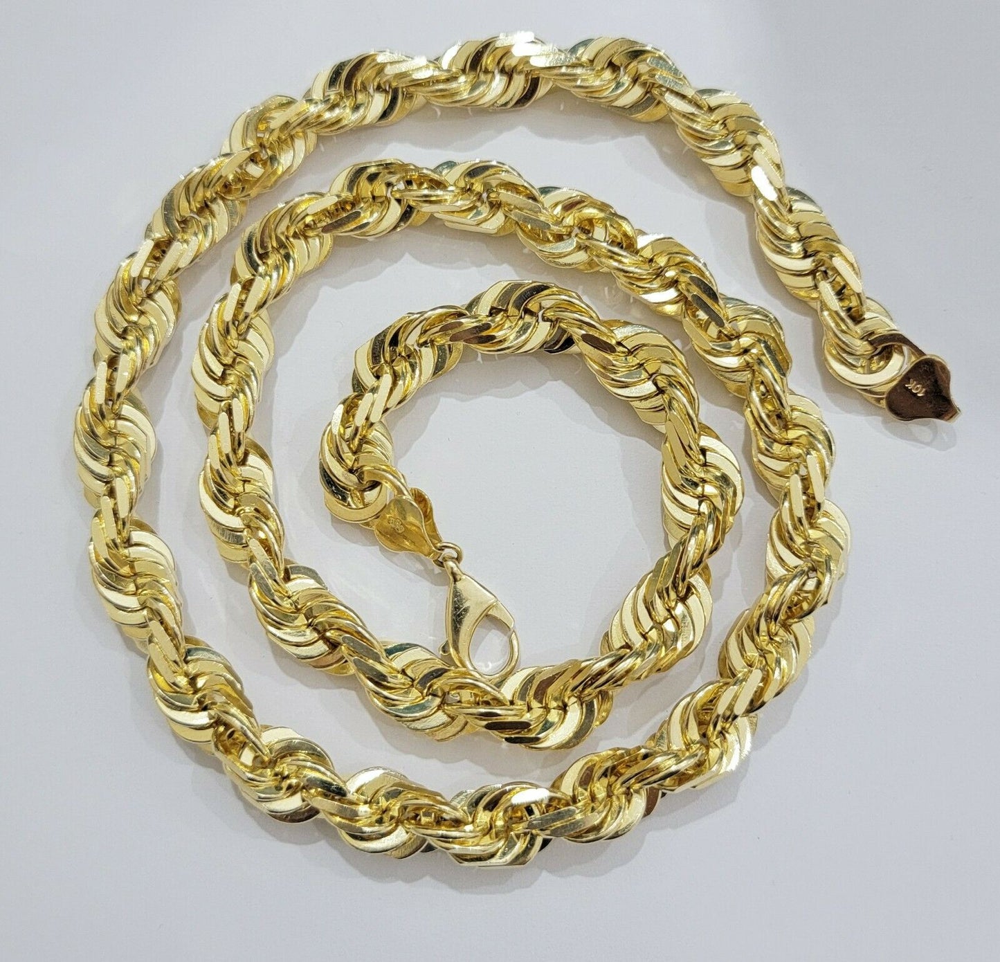 REAL Solid 10k Gold Rope Chain 10mm Necklace 20 22 24 26 Inch Long Diamond Cuts