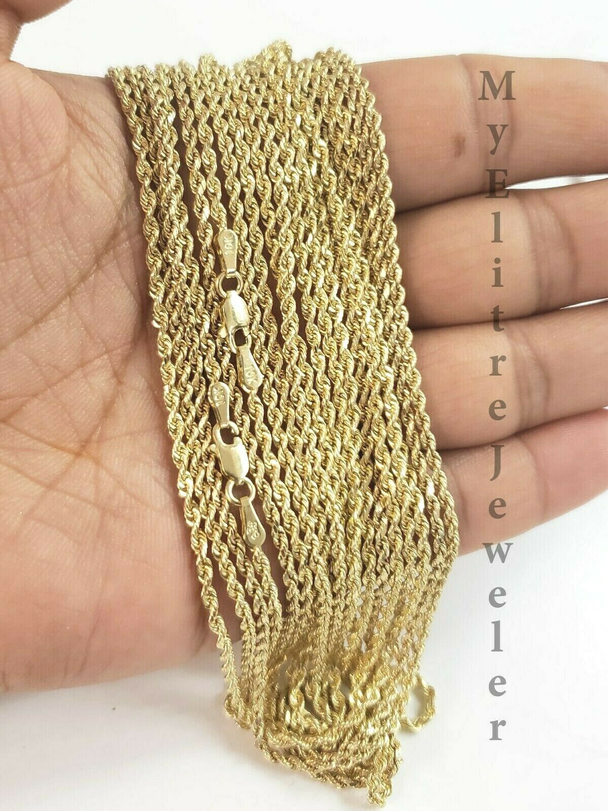 SOLID 2mm 10k Gold Rope Chain Necklace 16"- 26" 100% 10k yellow Gold Solid, Thin