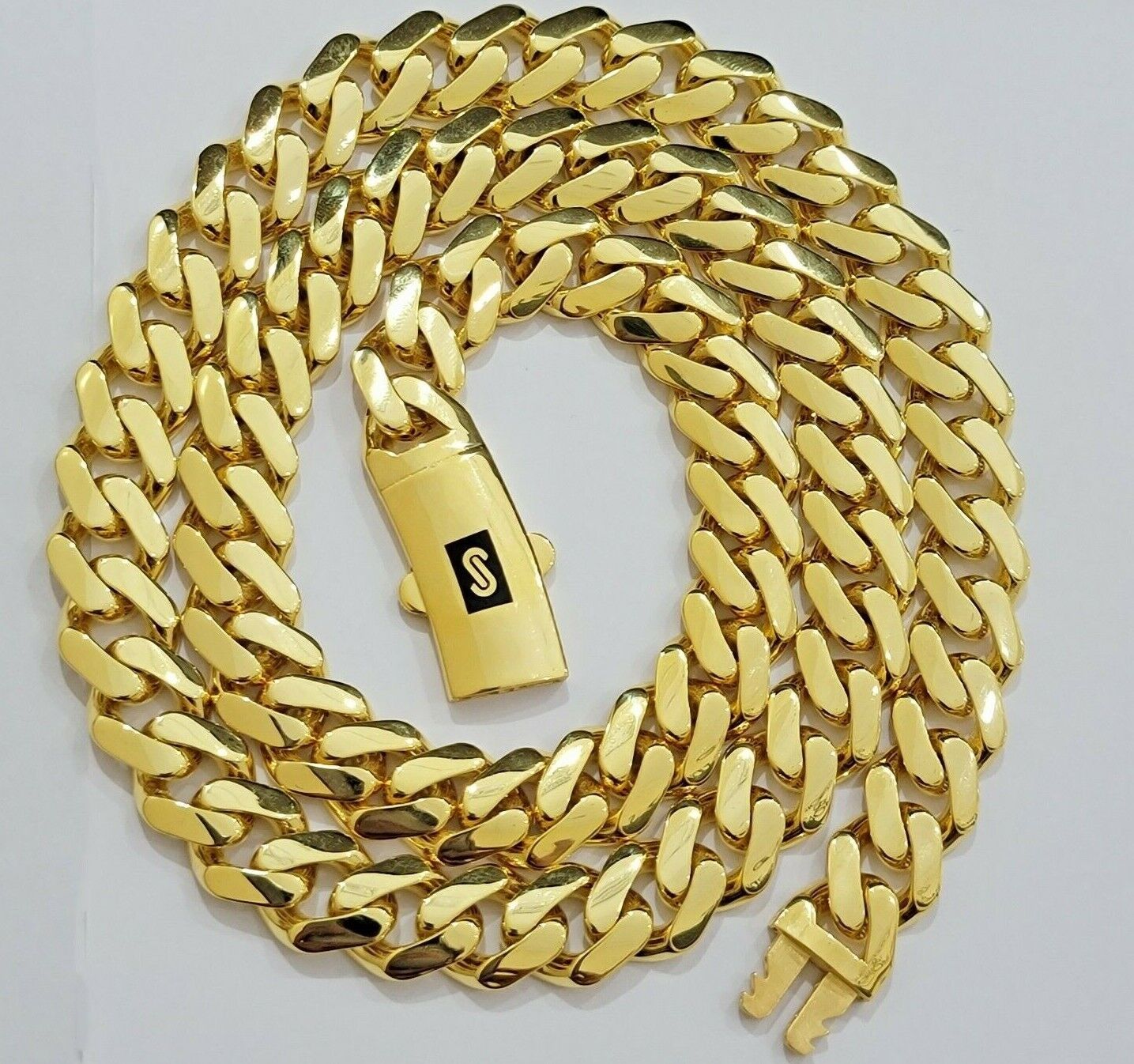 Real 10k Gold 15mm Mens Chain Royal Link Miami Cuban Monaco 22" Short Necklace