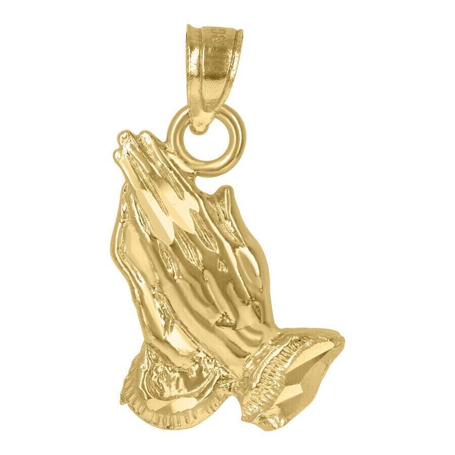 10k Yellow Gold Charm Pendant Praying hand REAL 10kt For chain For Men And Women