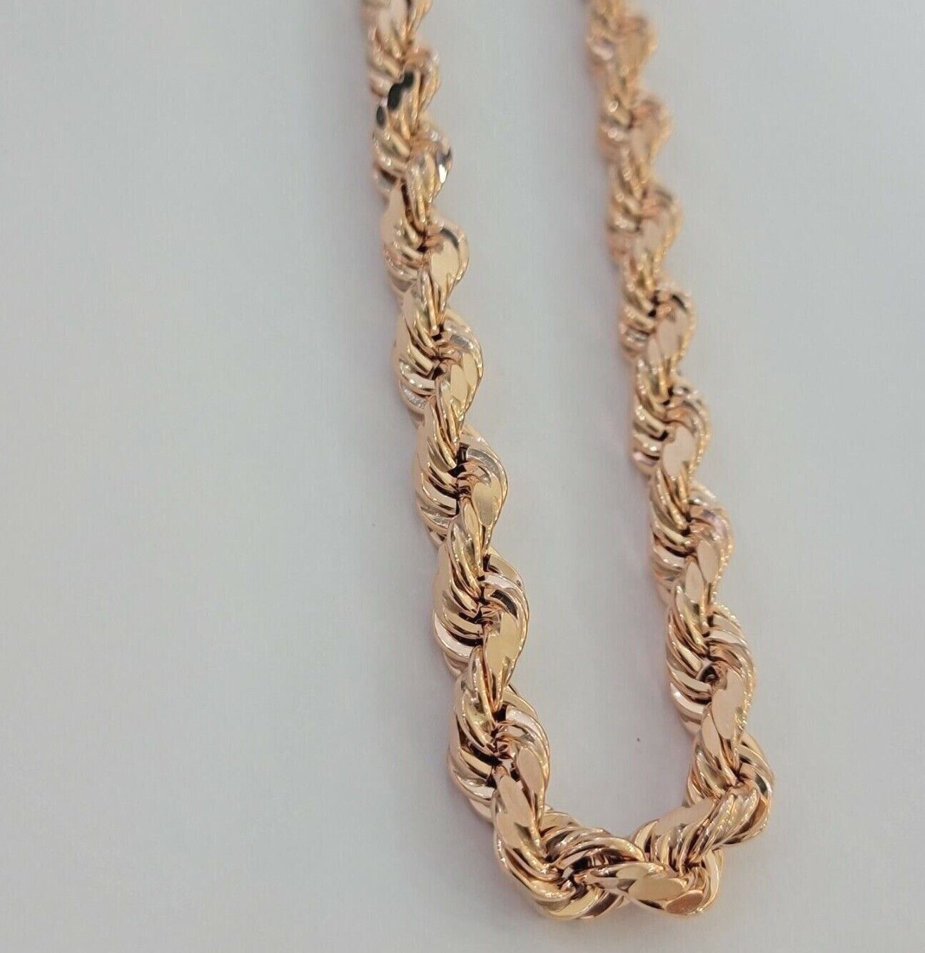 10k Rope Chain Solid Rose Gold Necklace 22 inch 7mm Diamond Cut Mens Heavy REAL