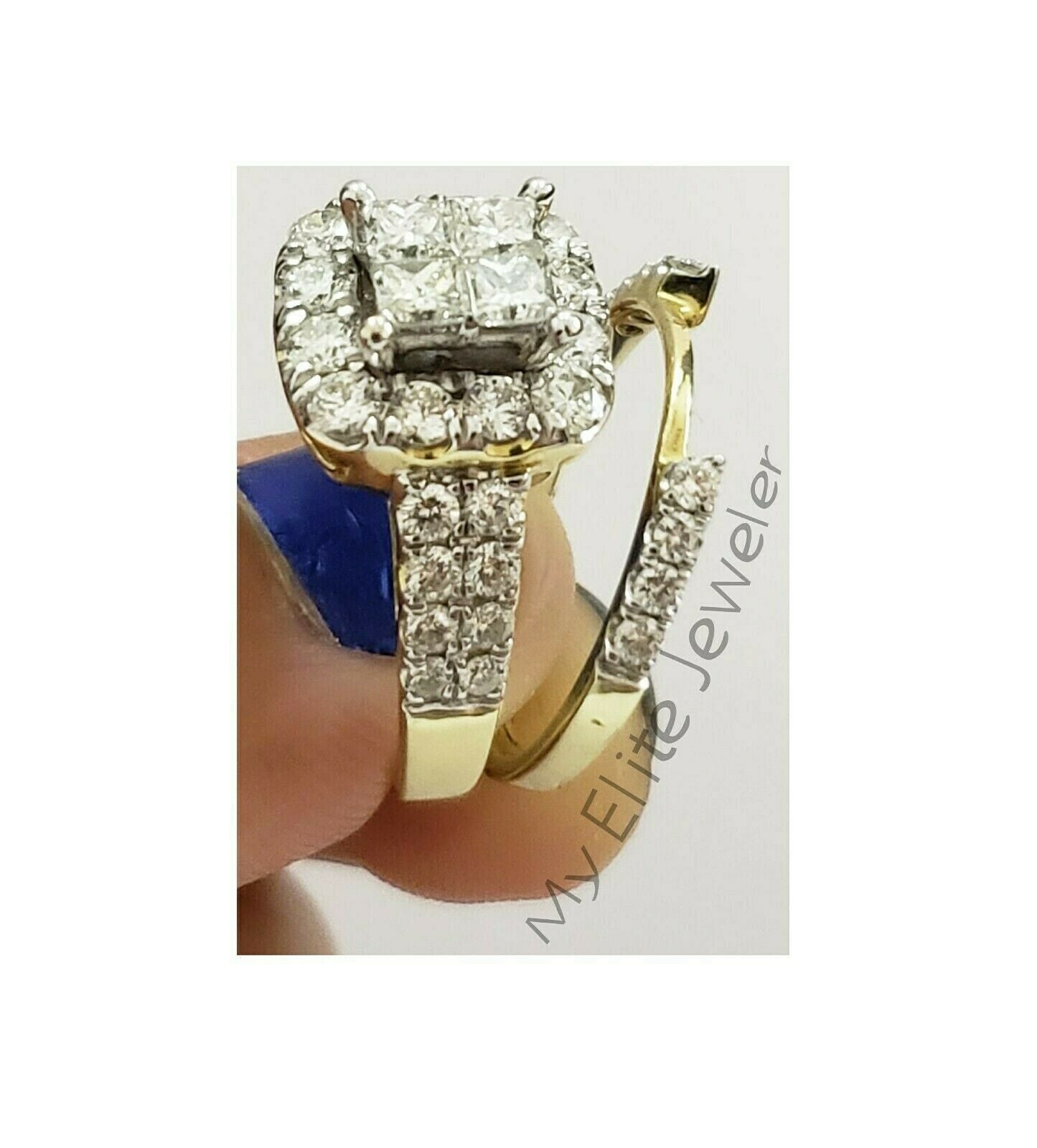 14k Gold 2CT Princess Cut VS Diamond Ladies Ring Bridal set Include Band Round 7