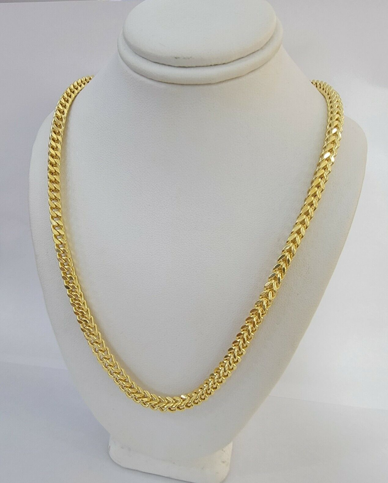 Real 14k Gold Necklace Franco Chain 4mm 24 Inch Diamond Cut Mens 14k Yellow Gold