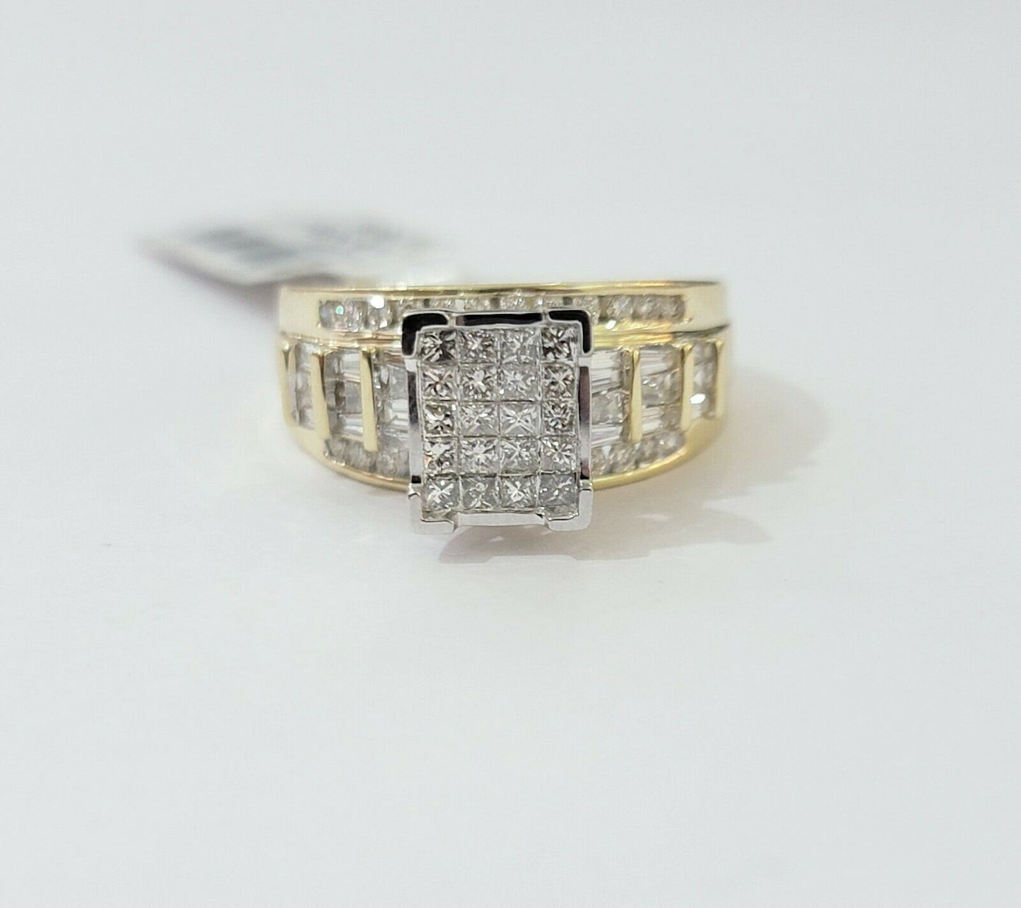 14k Yellow Gold 1CT Diamond Ladies Ring Princess Cut Baguette Round Diamd, Women