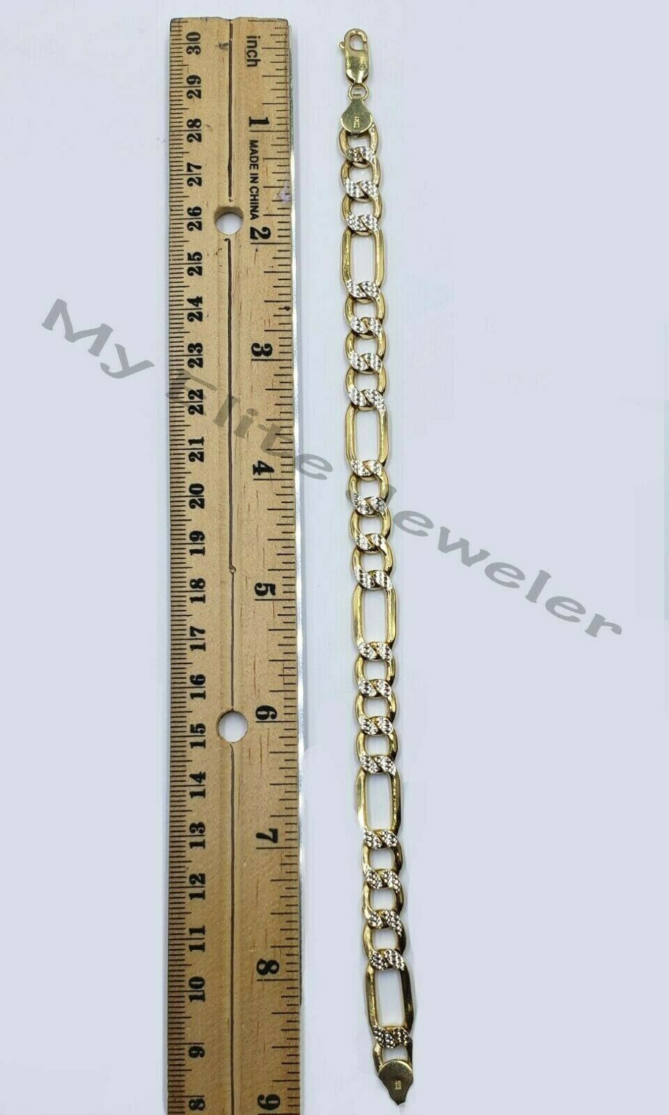 10k Yellow Gold Figaro Link Bracelet 7.5" Inch Diamond Cut 100% REAL 8mm , REAL