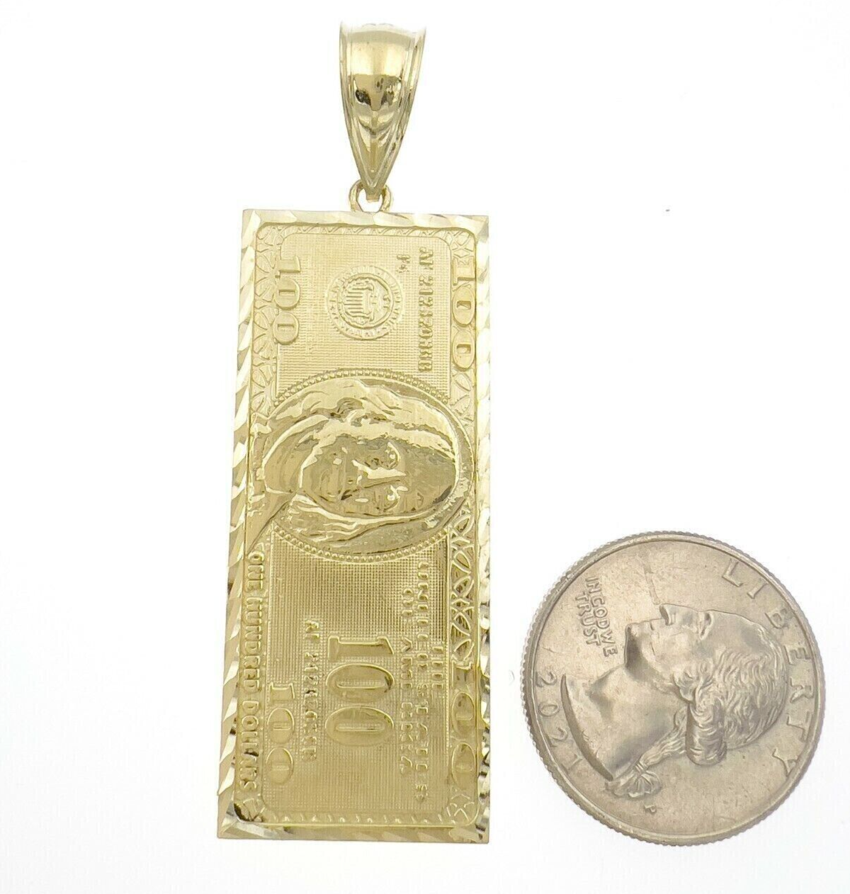 10k Yellow Gold Charm Pendant 100 Dollar Bill Mens REAL 10KT