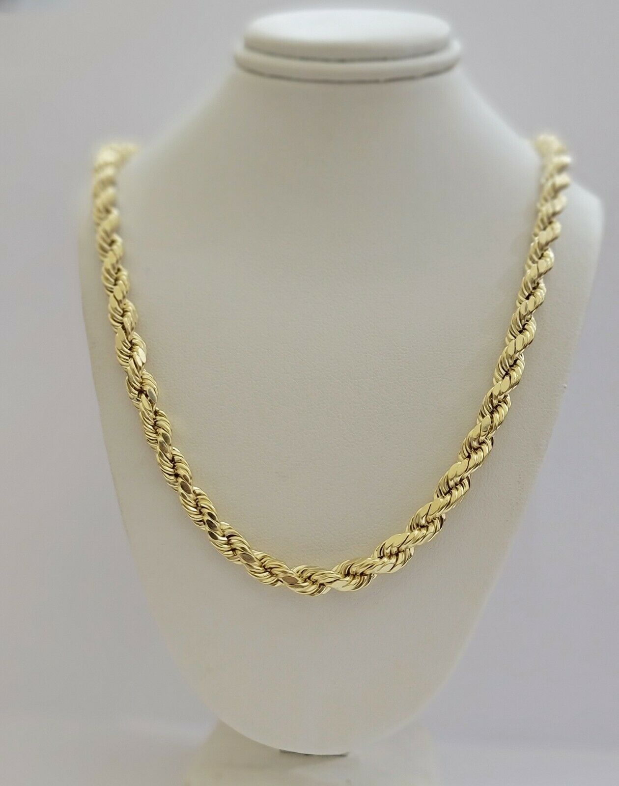 Real Gold 10K Rope Necklace Men' Chain 7mm 18-30 inch Yellow Gold Diamond Cuts 24 inch