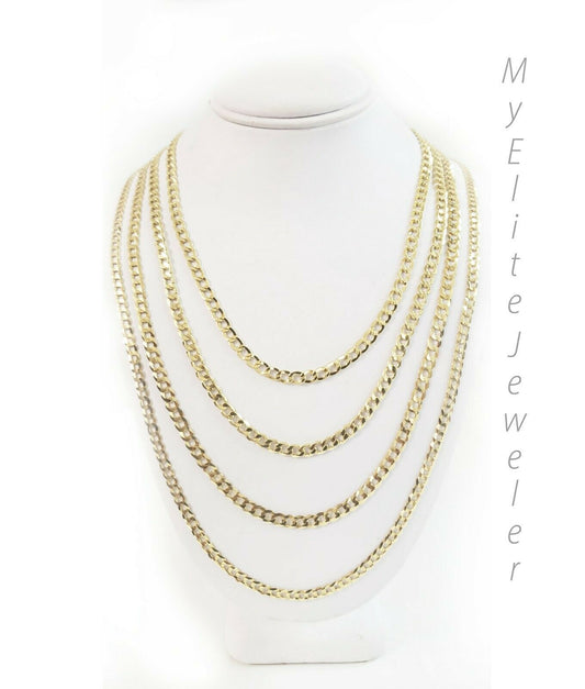 10K Gold Cuban Link Curb Chain Length 18" 20" 22 24" Inch 3mm Necklace Men Women