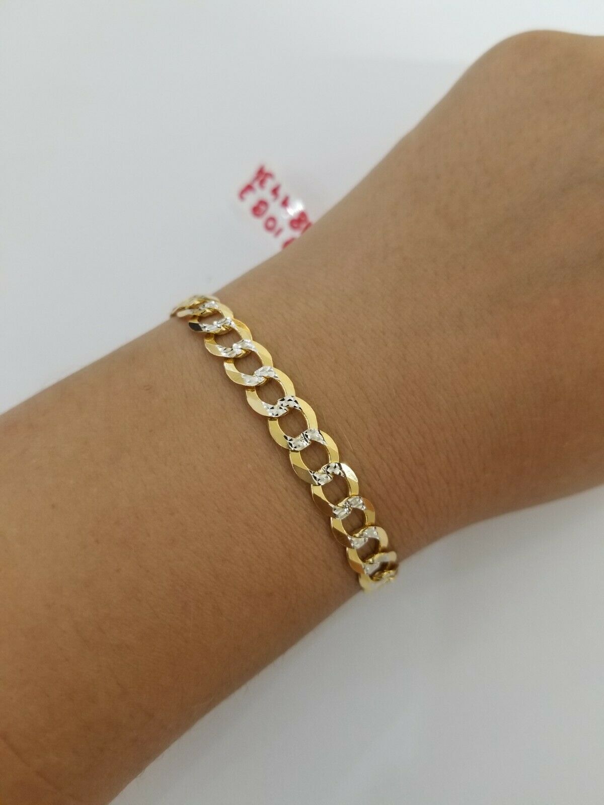 REAL 14k Gold Bracelet Cuban link 8" SOLID 7.5mm 14kt Yellow Gold Diamond Cut