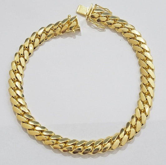 Solid 10k Gold Bracelet 8mm Miami Cuban Link 8" long Box Clasp 10kt Yellow, REAL