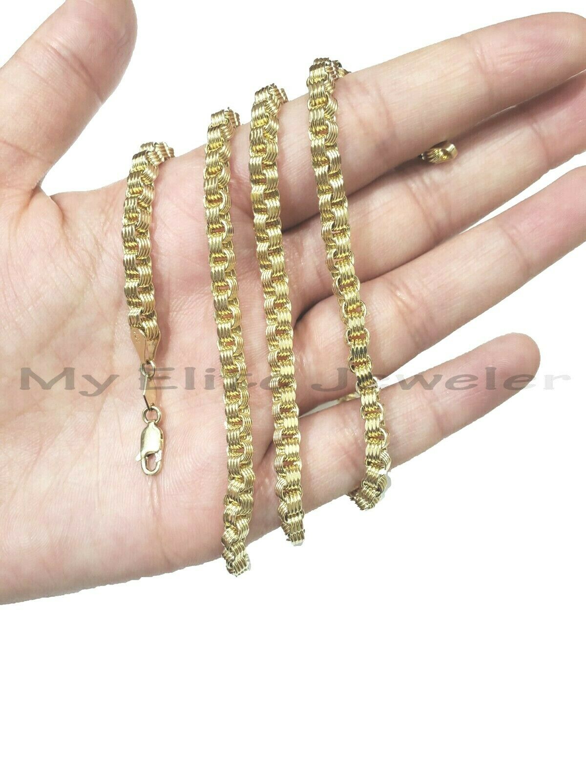 10k Gold Mens Necklace Byzantine Chain 24 Inch Lobster 4mm Male Yellow Gold REAL