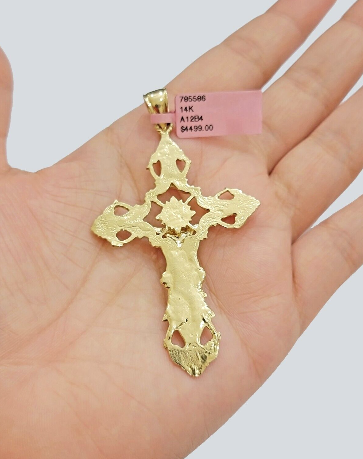 14k Yellow Gold Jesus Cross Charm Pendant 3 Inches Crucifix Chain Necklace SALE
