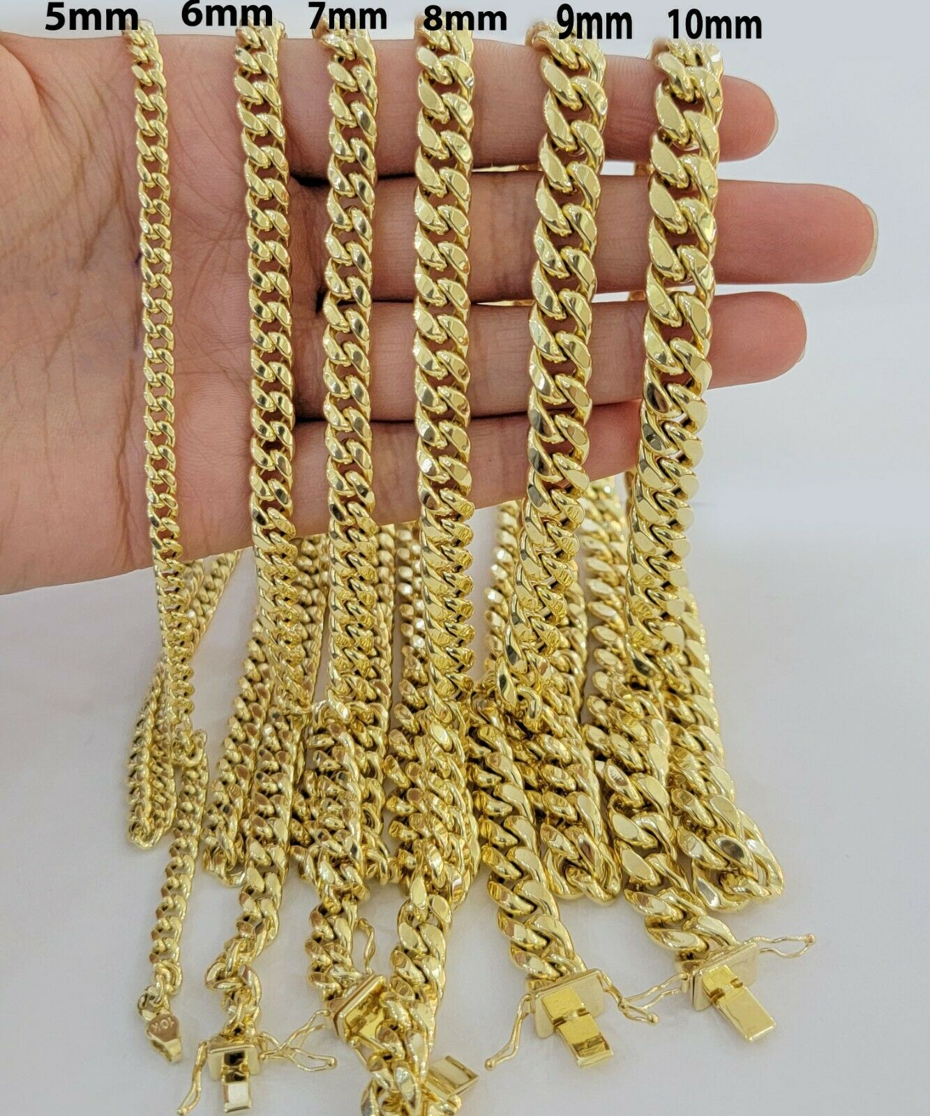 Real 14k Yellow Gold Chain Solid Miami Cuban Link Chain Necklace 18-30  5mm-9mm