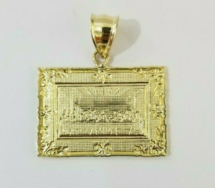 REAL 10k Yellow Gold Rope Chain Last Supper Charm Pendant SET 3mm Necklace 18-28