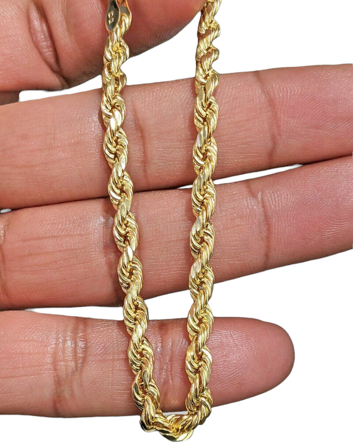 Real 14k Gold Rope chain 24 Inch 4mm Diamond Cuts 14kt Yellow Gold Men Women