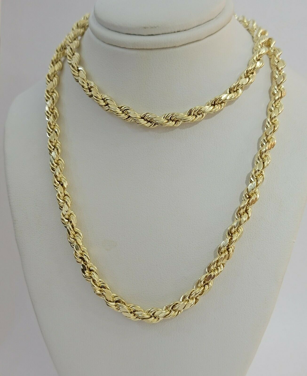 Real Gold 10k Rope Chain Necklace 5mm 18"-30" Inch Yellow Gold Diamond Cut Men's