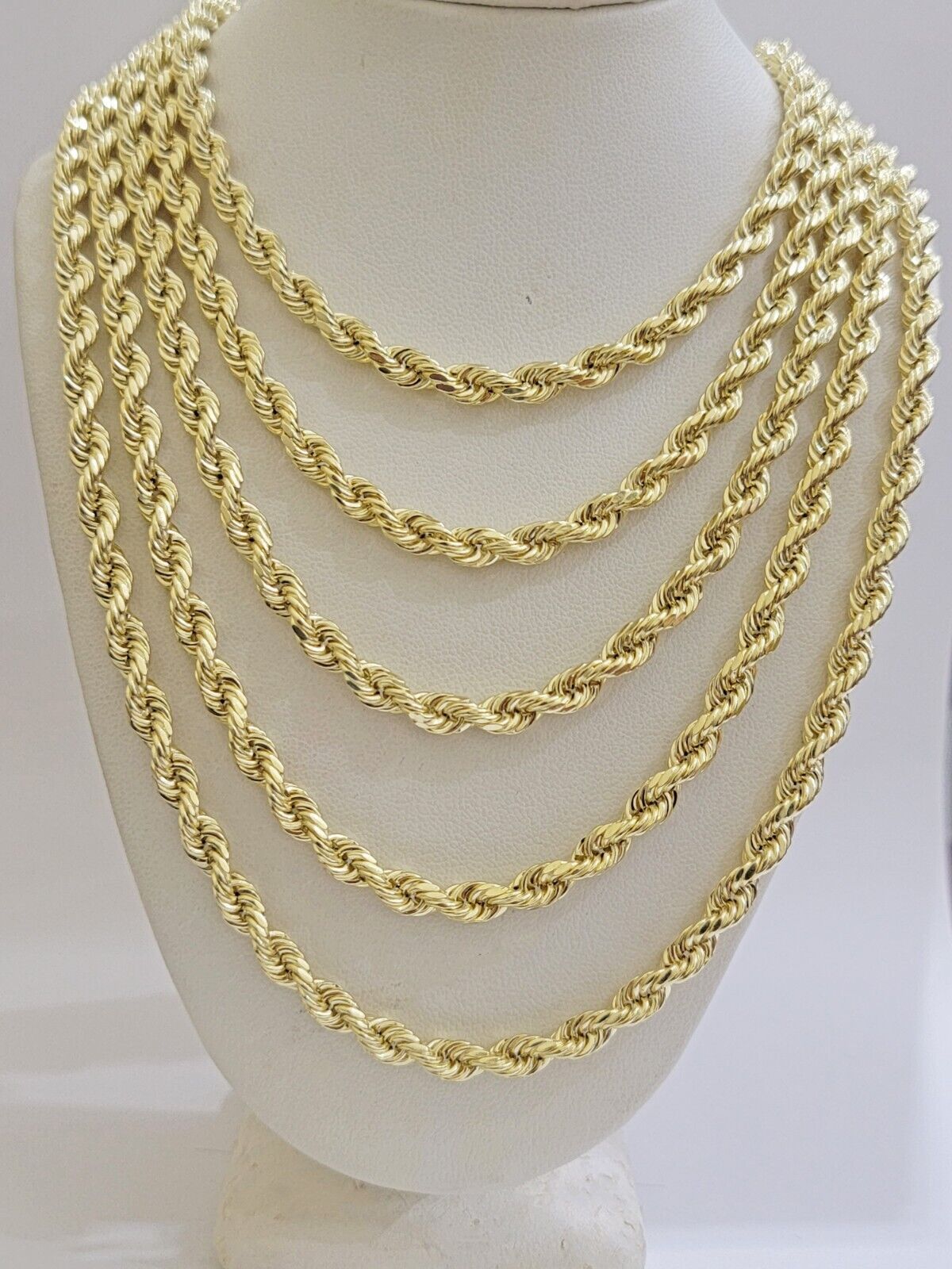 Real 14k Gold Rope chain 18 Inch 5mm Diamond Cuts 14kt Yellow Gold Men