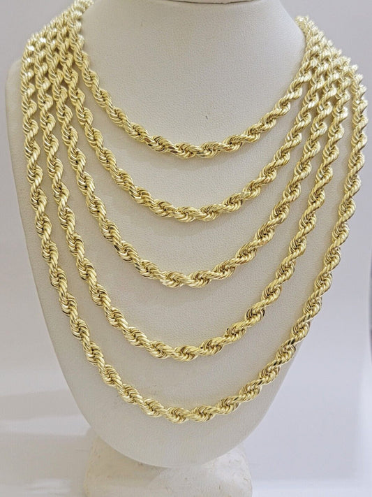 Real 14k Gold Rope chain 18 Inch 5mm Diamond Cuts 14kt Yellow Gold Men Women