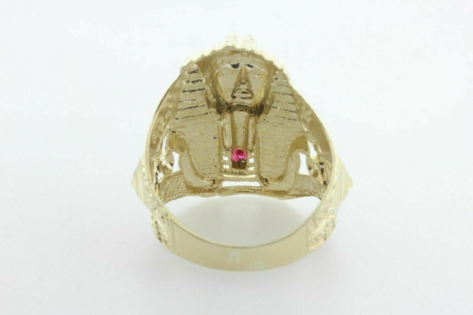 Real 10kt Yellow Gold Mens Ring Pharaoh Head Egyptian King, Casual / pinky Band