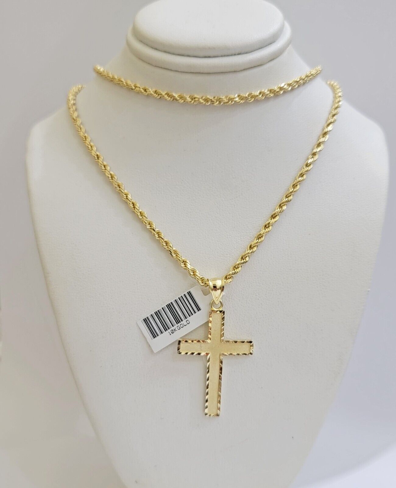 10k Yellow Gold Rope Chain & Cross Charm Set REAL 10KT 20 Inch necklace pendant