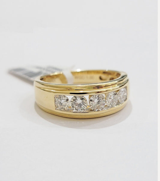 Mens 14k Yellow Gold 1CT Diamond Ring Band Natural Wedding Band, Valentine Sale