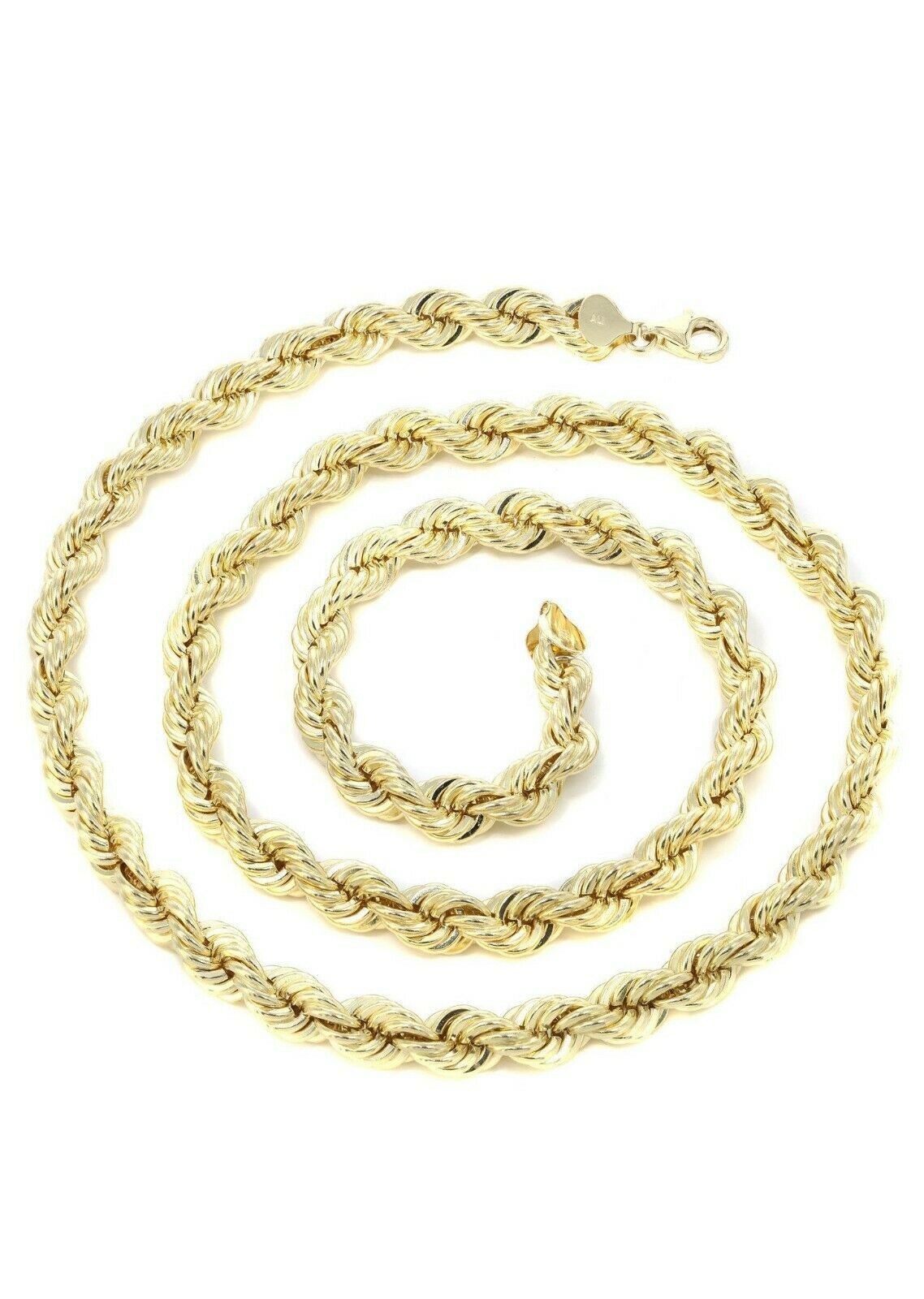 22" Real 10k Yellow Gold Rope Chain Necklace 7mm Men's 22" Inch New Diamond Cuts