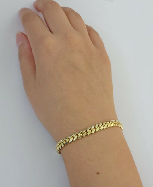 Real Gold maimi cuban Link Ladies bracelet 7Inch 6mm Real 10kt yellow Gold Women