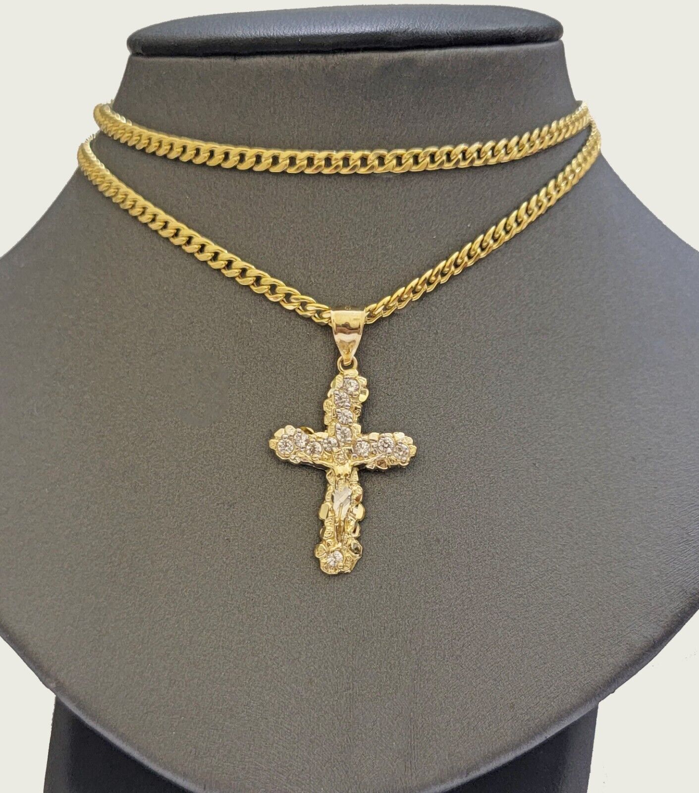 Real 10k Gold Cross Charm pendant & Miami Cuban Link Chain Necklace 4mm 22