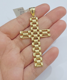 10K Yellow Gold Cross Pendant Mens Jesus Crucifix Charm 2.8 Inch For Thick Chain