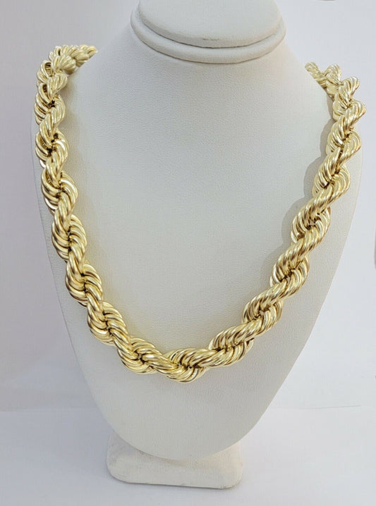 REAL 10k Gold Rope Chain Mens Necklace 12mm 24 Inch 10kt Yellow Gold , Thick