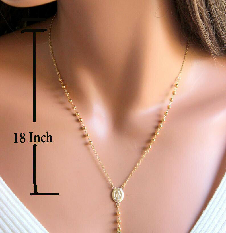 14k Gold Rosary Necklace 18"-24" REAL 14KT Yellow Gold Jesus Cross Chain Pendant