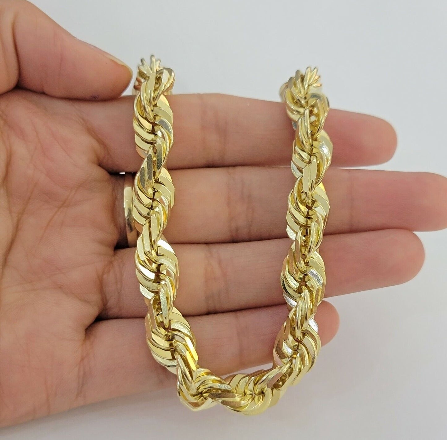 10mm 10k Yellow Gold Rope Bracelet Mens 9" Diamond Cut Real Solid Link 10KT Gold