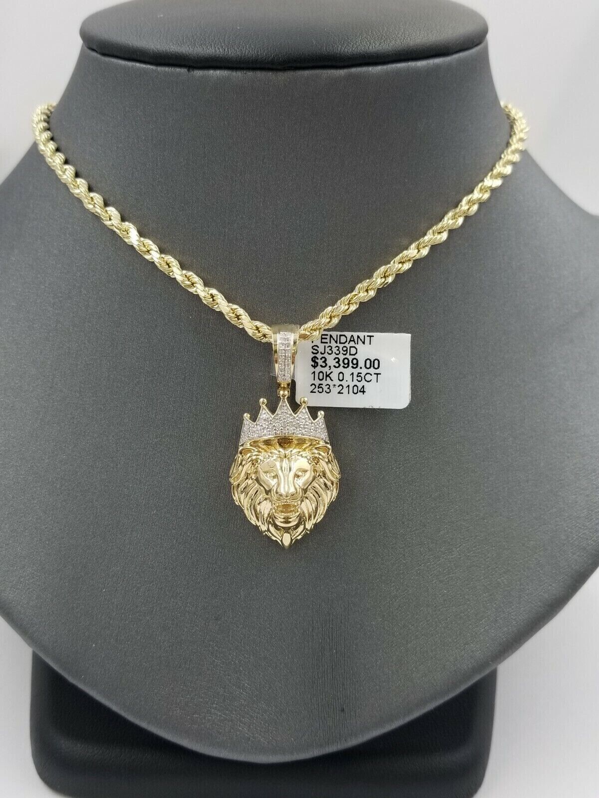 Diamond Lion Head charm Pendant with Genuine 0.15 CT Diamonds 10K Yellow Gold