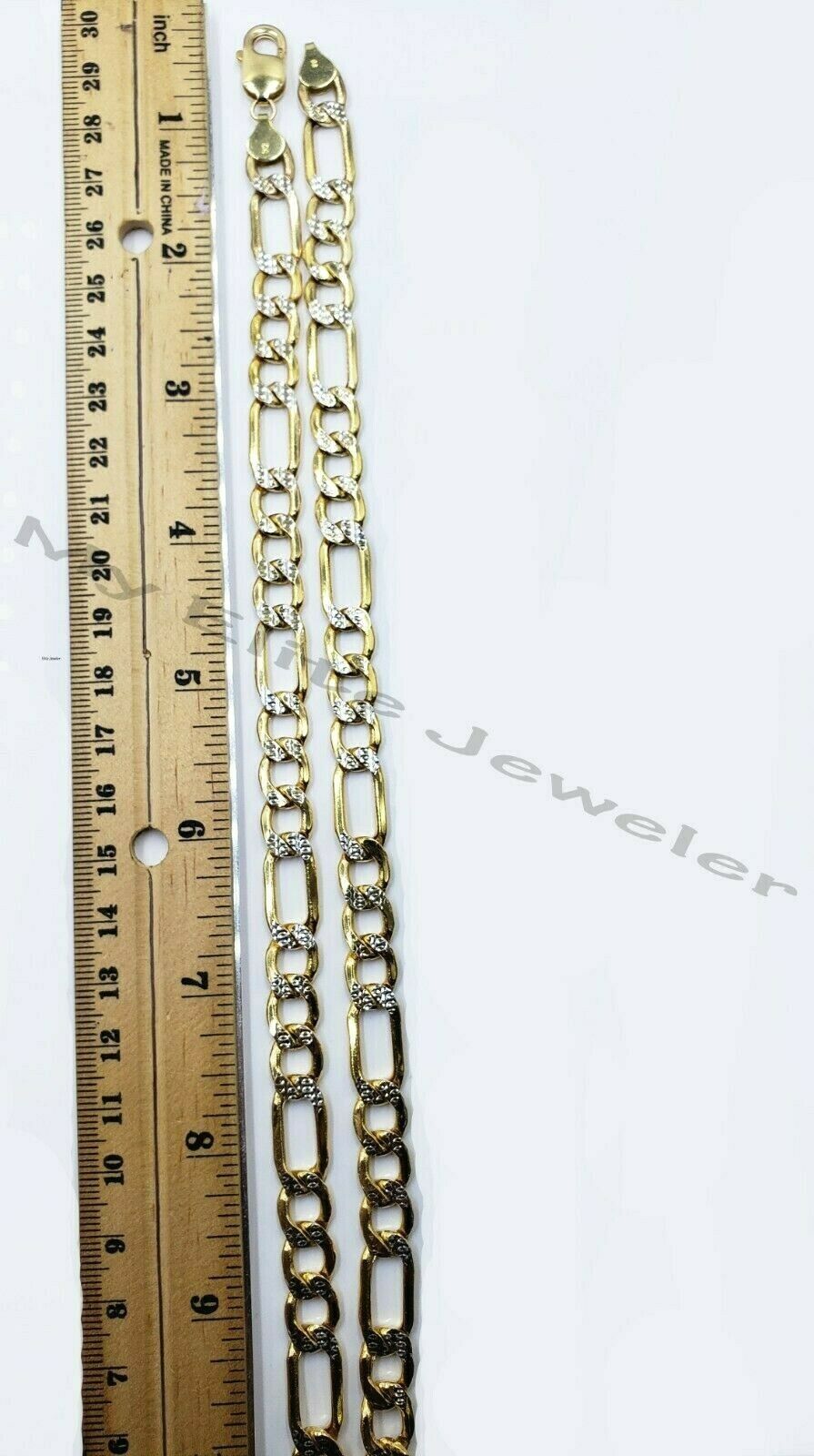 10k Yellow Gold Figaro Chain Necklace 26" Diamond Cut REAL Cuban Link FOR SALE