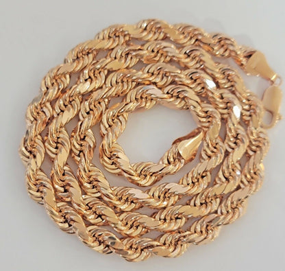 Real 10k Rose Gold Rope Necklace Chain Chain 5mm 20"-24" Inch Men Women SOLID