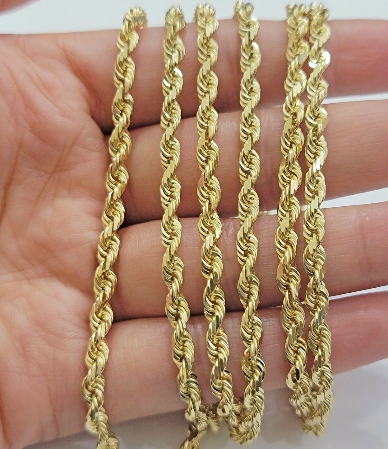 Real 10k Yellow Gold Rope Chain Necklace 4mm 18
