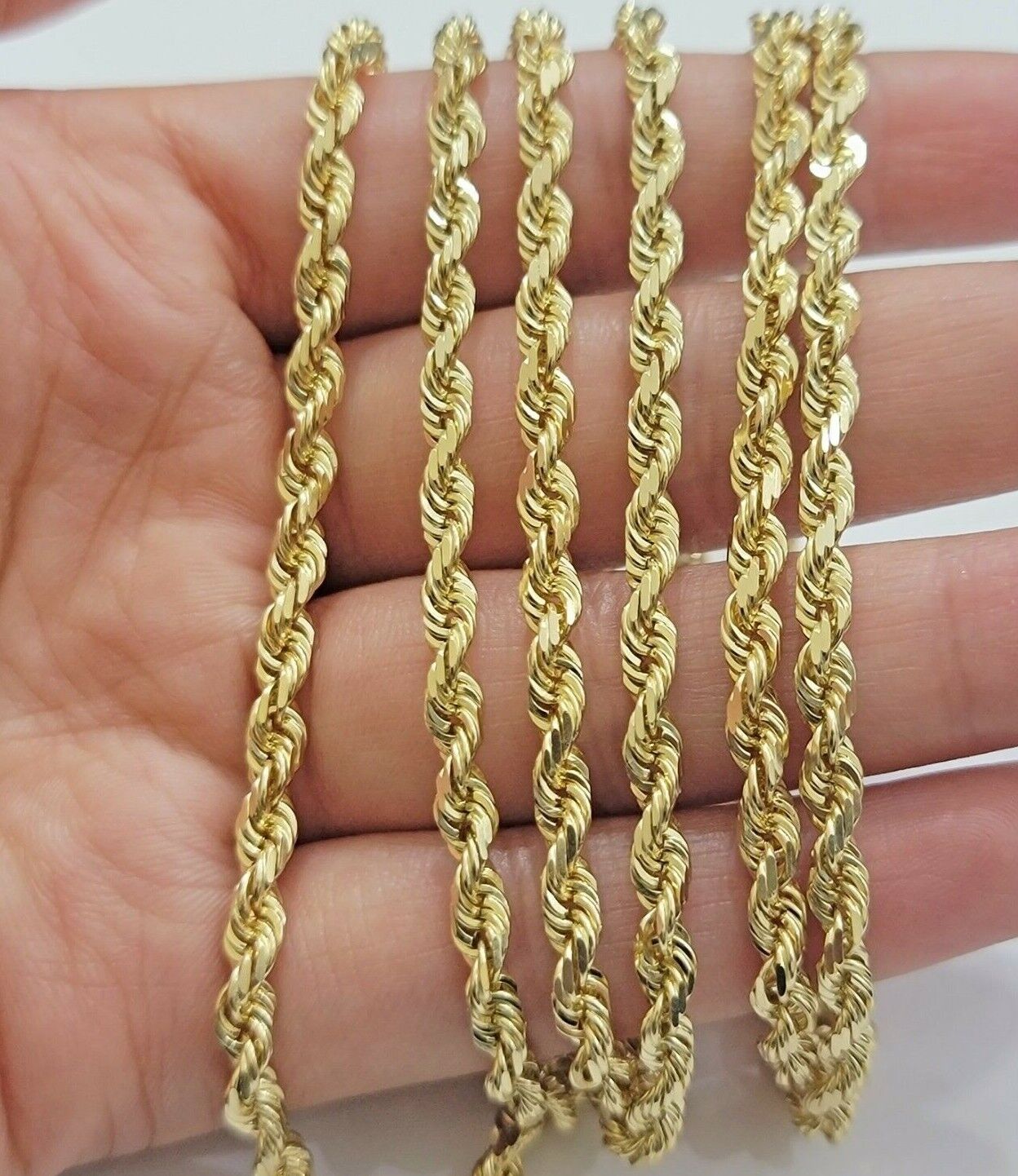 Real 10k Yellow Gold Rope Chain Necklace 4mm 18"- 30" Inch Diamond Cuts 10kt