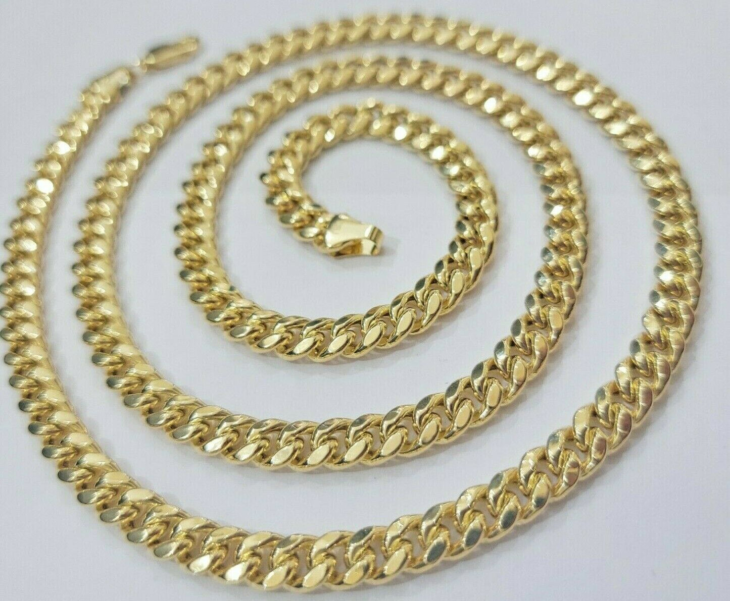 Real Gold Miami Cuban chain Necklace 7mm 24 Inch Lobster ,Men's 10kt Yellow Gold