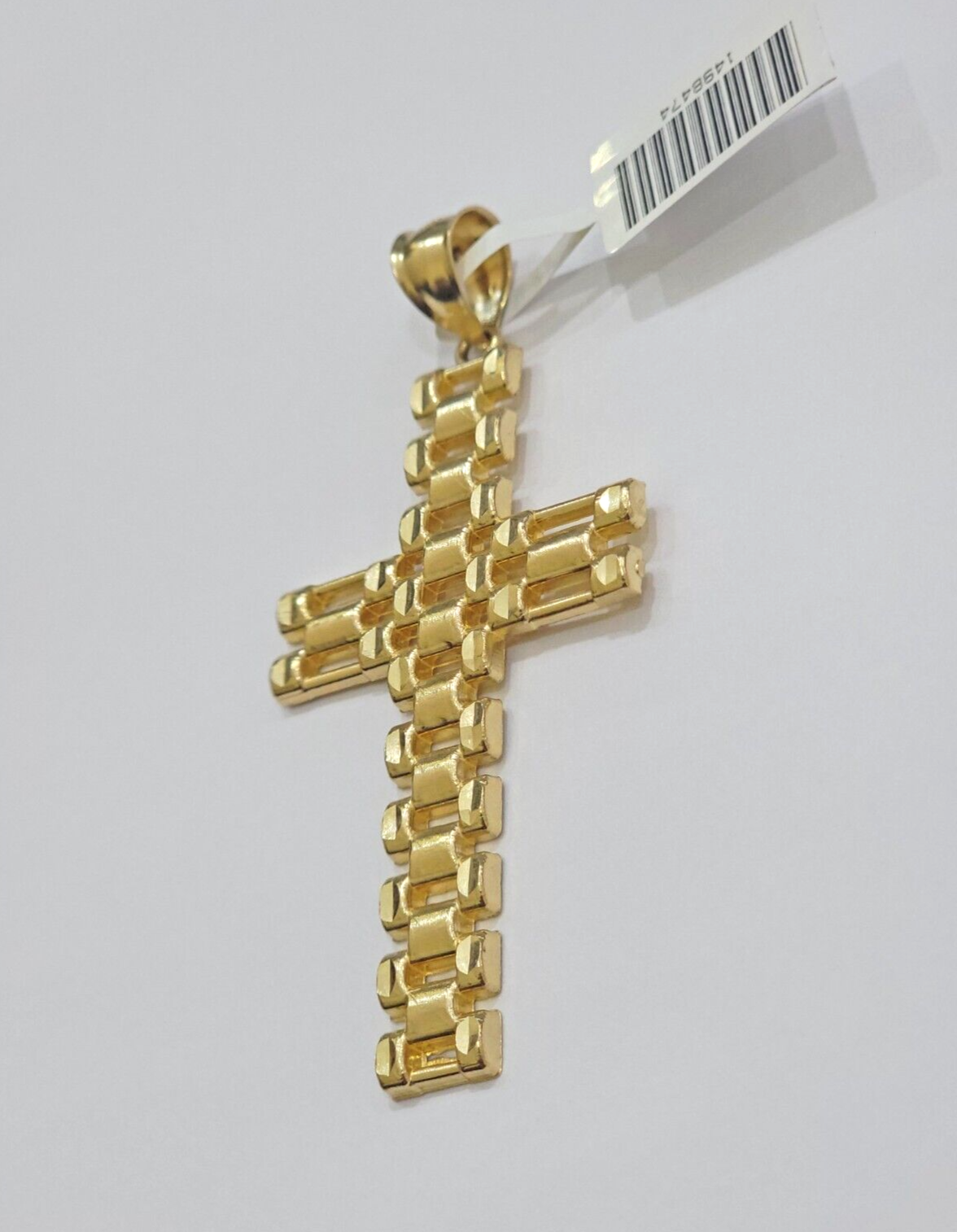 10K Yellow Gold Cross Pendant Mens Jesus Crucifix Charm 2.8 Inch For Thick Chain