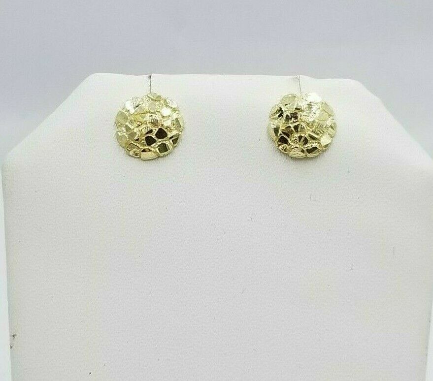 Solid 10kt Yellow Gold Nugget Earring Round 100% REAL Guaranteed 10k 9.5mm