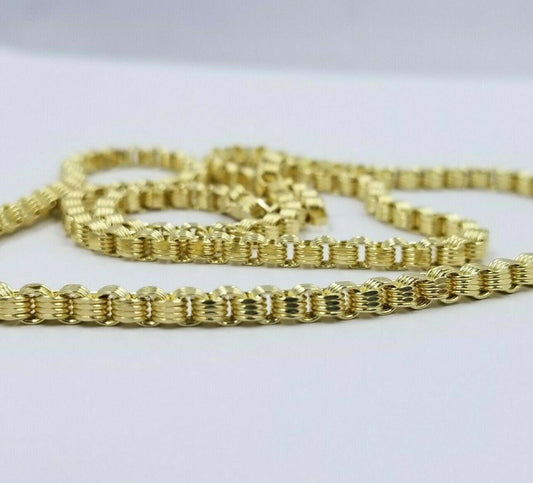 Men's Ladies 10K Byzantine Chain Necklace 28 Inch 5mm Lobster Lock Yellow Gold