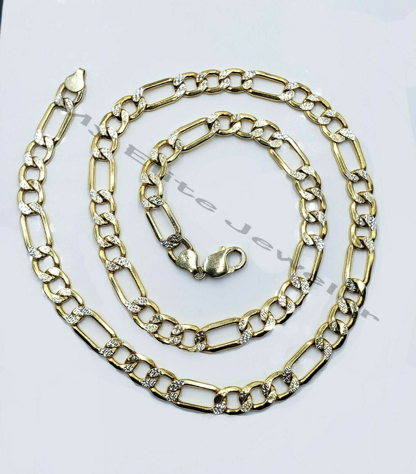 10k Yellow Gold Figaro Chain Necklace 26" Diamond Cut REAL Cuban Link FOR SALE