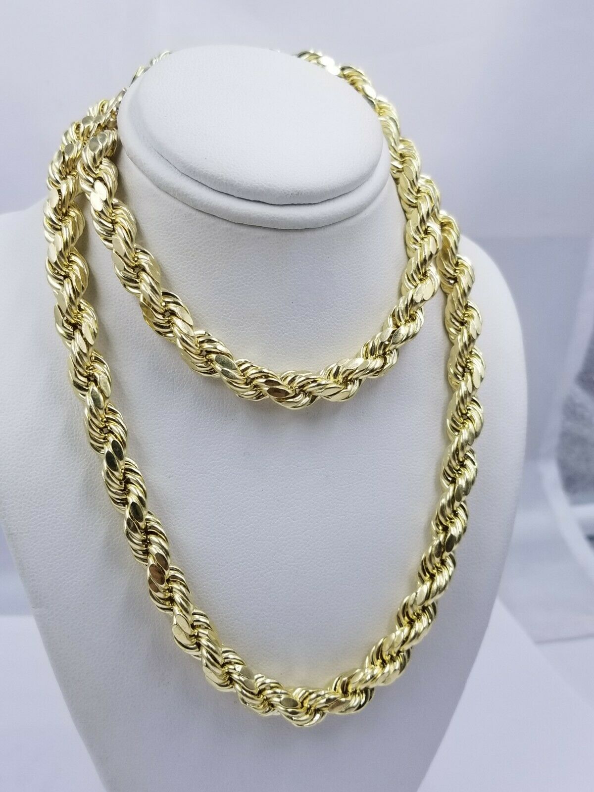 Real Gold 10k Rope Necklace Men' Chain 8mm 18"-30" Inch Yellow Gold Diamond Cuts