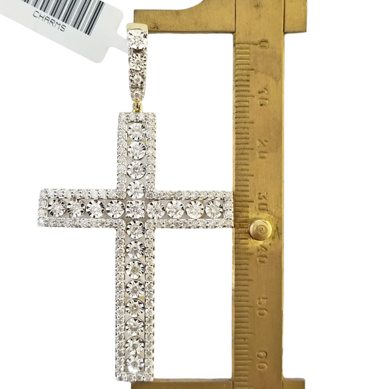 Real 10k Yellow Gold Diamond Cross Charm Pendant 2CT Dia Men Jesus Cross 2.5Inch