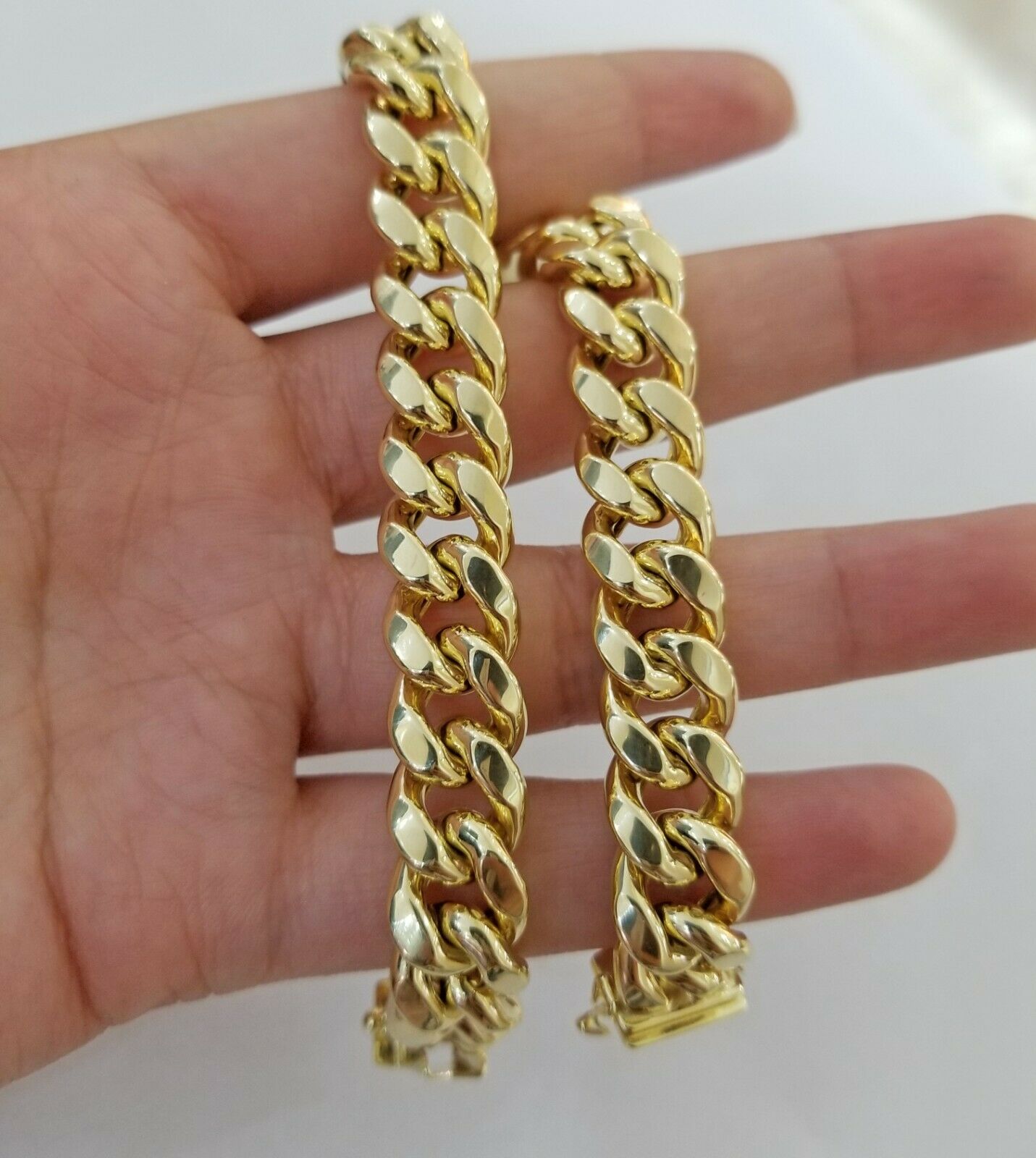 Real 10k Gold Mens Bracelet Cuban Link 9" 11mm Box clasp Strong Miami Cuban 10kt